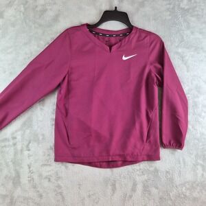Nike Top Womens Medium Burgundy Pullover 3.4 Sleeve Zip Pockets Golf Athletic